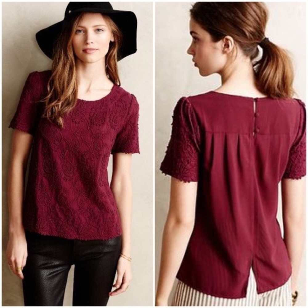 Vanessa Virginia Burgundy Short Sleeve Blouse XS